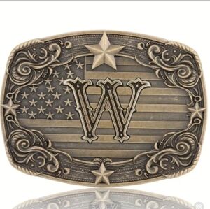 New Western Cowboy Mens Monogram Letter W  American Flag Belt Buckle